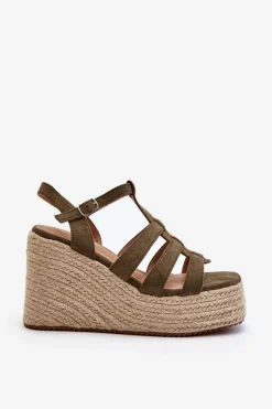 Online Boto Sandały Na Koturnie Z Plecionką Zielone Gnosis