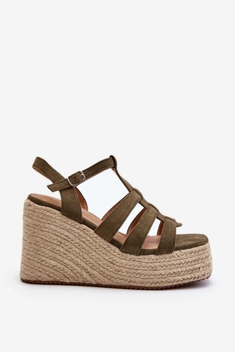 Online Boto Sandały Na Koturnie Z Plecionką Zielone Gnosis