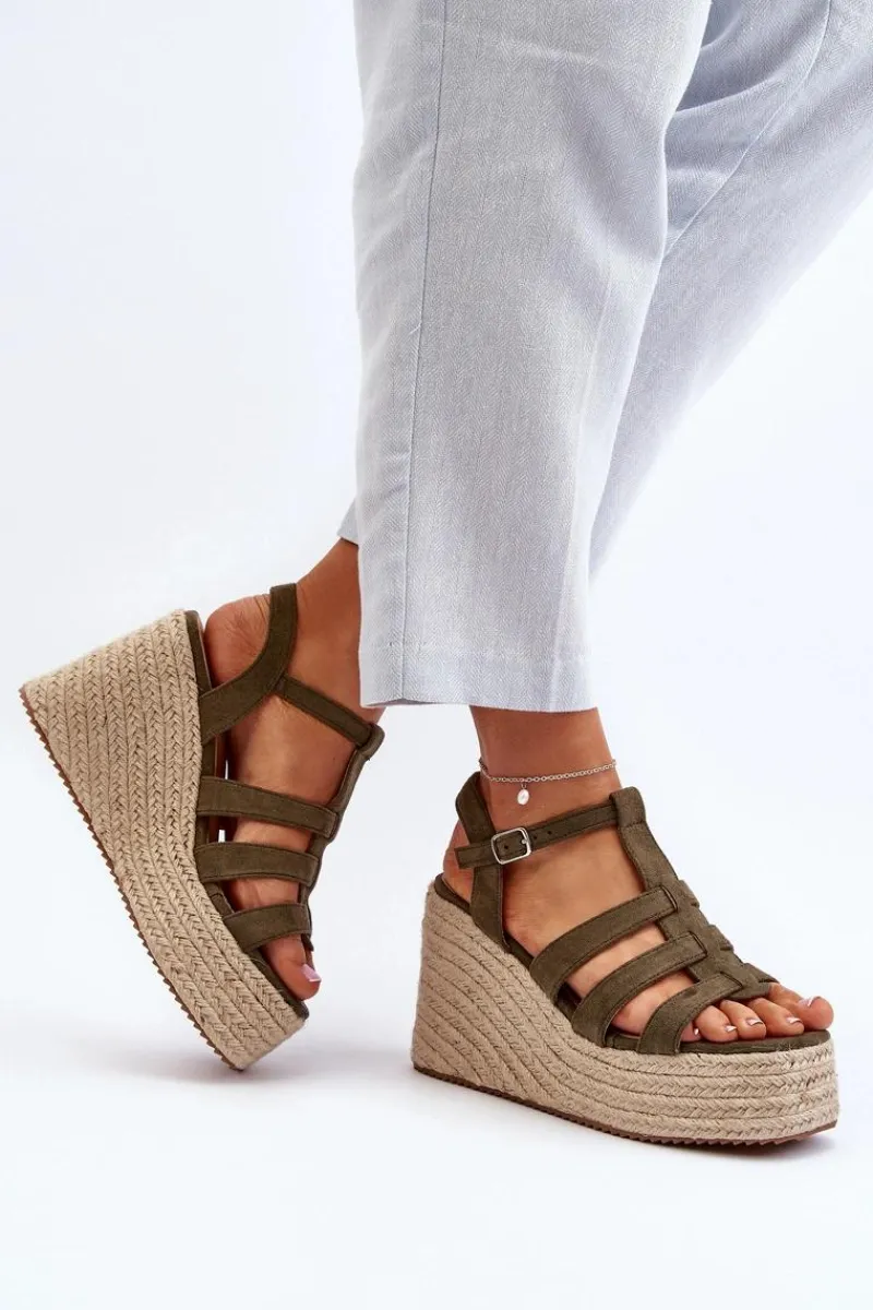 Online Boto Sandały Na Koturnie Z Plecionką Zielone Gnosis