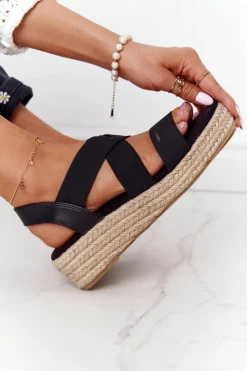 Online Sandały Na Koturnie Ze Ściągaczem Big Star HH274411 Czarne Damskie Sandały Big Star|Sandały Na Koturnie