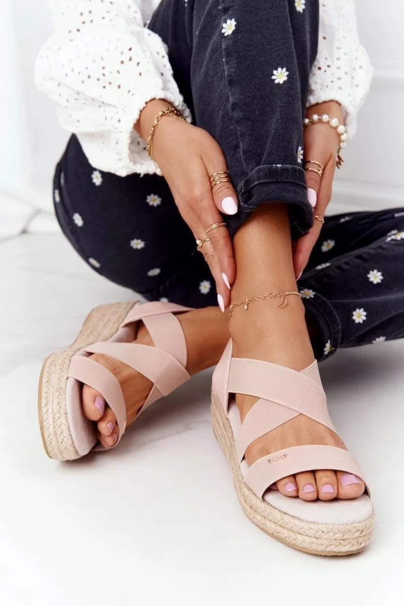 Sandały Big Star|Sandały Na Koturnie>Big Star Shoes Sandały Na Koturnie Ze Ściągaczem Big Star HH274413 Różowe