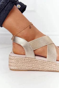 Sale Big Star Shoes Sandały Na Koturnie Ze Ściągaczem Big Star HH274414 Złote