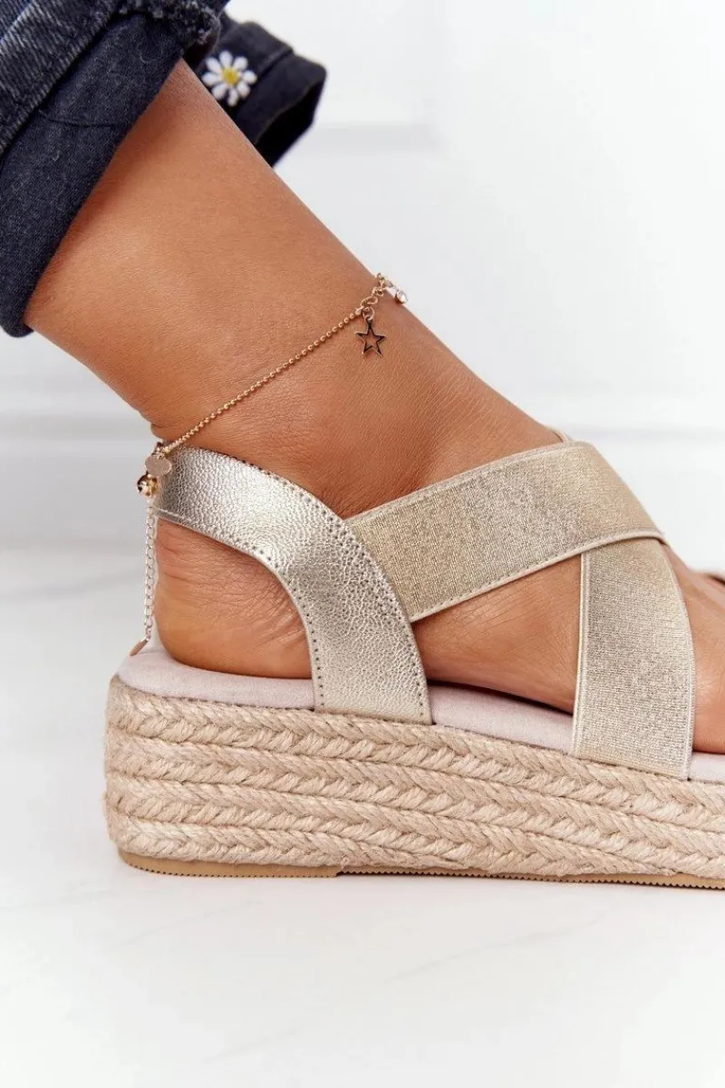 Sale Big Star Shoes Sandały Na Koturnie Ze Ściągaczem Big Star HH274414 Złote