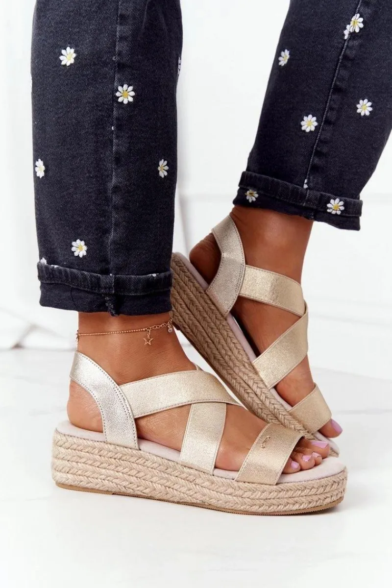 Sale Big Star Shoes Sandały Na Koturnie Ze Ściągaczem Big Star HH274414 Złote