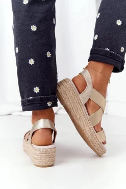 Sale Big Star Shoes Sandały Na Koturnie Ze Ściągaczem Big Star HH274414 Złote