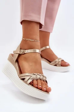 Sale Boto Sandały Na Koturnie Złote Esinna