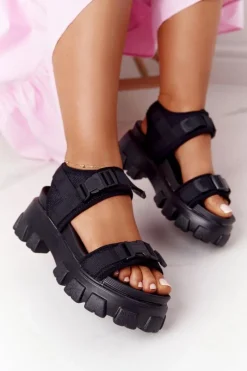 Sandały Płaskie>Boto Sandały Na Masywnej Platformie Czarne Fly High