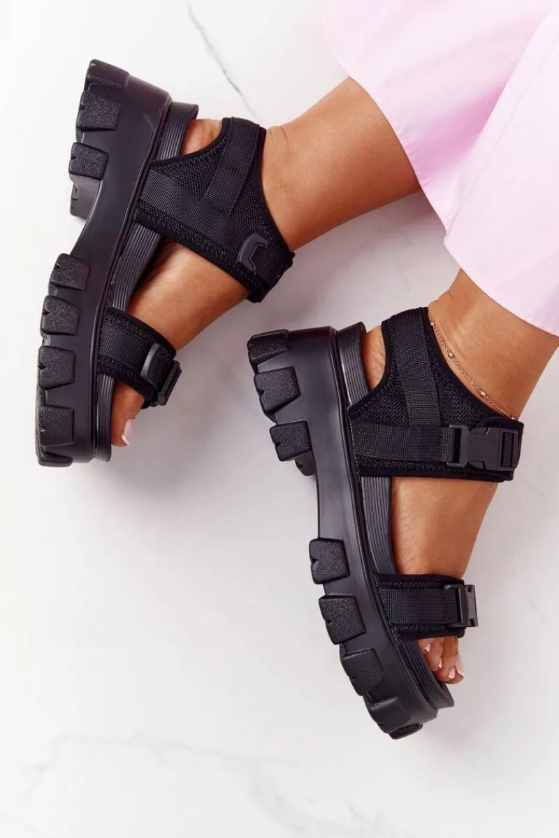 Sandały Płaskie>Boto Sandały Na Masywnej Platformie Czarne Fly High