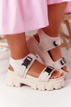 Best Boto Sandały Na Masywnej Platformie Beżowe Fly High