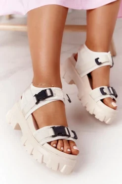 Best Boto Sandały Na Masywnej Platformie Beżowe Fly High