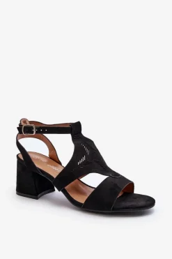 Sale Sandały Na Niskim Obcasie Czarne Eleriva Damskie Sandały Na Obcasie