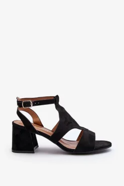Sale Sandały Na Niskim Obcasie Czarne Eleriva Damskie Sandały Na Obcasie