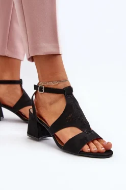Sale Sandały Na Niskim Obcasie Czarne Eleriva Damskie Sandały Na Obcasie