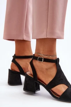 Sale Sandały Na Niskim Obcasie Czarne Eleriva Damskie Sandały Na Obcasie