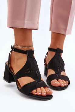 Sale Sandały Na Niskim Obcasie Czarne Eleriva Damskie Sandały Na Obcasie