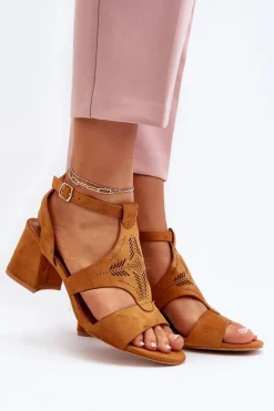 Sale Boto Sandały Na Niskim Obcasie Camel Eleriva Brązowy