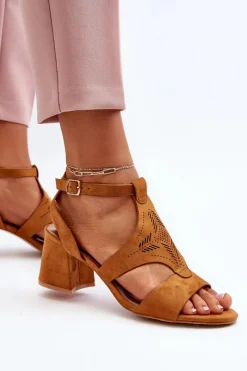 Sale Boto Sandały Na Niskim Obcasie Camel Eleriva Brązowy