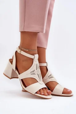 Sale Sandały Na Niskim Obcasie Beżowe Eleriva Damskie Sandały Na Obcasie