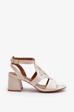 Sale Sandały Na Niskim Obcasie Beżowe Eleriva Damskie Sandały Na Obcasie