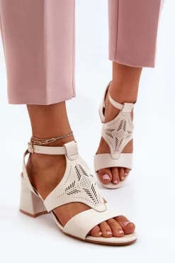 Sale Sandały Na Niskim Obcasie Beżowe Eleriva Damskie Sandały Na Obcasie