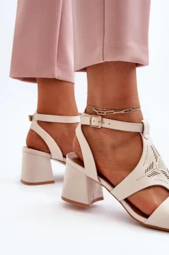Sale Sandały Na Niskim Obcasie Beżowe Eleriva Damskie Sandały Na Obcasie