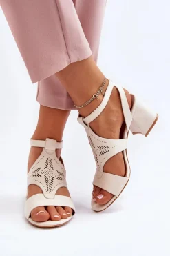 Sale Sandały Na Niskim Obcasie Beżowe Eleriva Damskie Sandały Na Obcasie