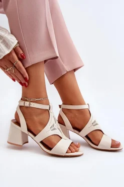Sale Sandały Na Niskim Obcasie Beżowe Eleriva Damskie Sandały Na Obcasie