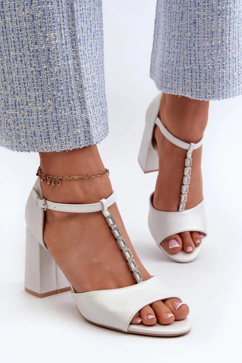 Sandały Na Obcasie>Buty damskie Vinceza Sandały Na Obcasie Z Cyrkoniami Srebrne Aniya