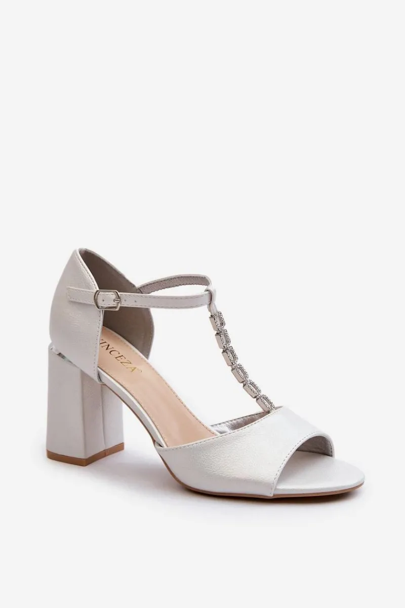 Sandały Na Obcasie>Buty damskie Vinceza Sandały Na Obcasie Z Cyrkoniami Srebrne Aniya