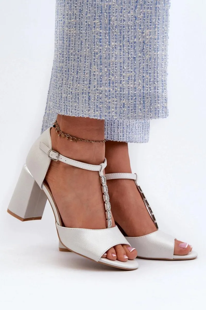 Sandały Na Obcasie>Buty damskie Vinceza Sandały Na Obcasie Z Cyrkoniami Srebrne Aniya