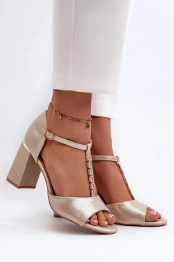 Sandały Na Obcasie>Buty damskie Vinceza Sandały Na Obcasie Z Cyrkoniami Złote Aniya