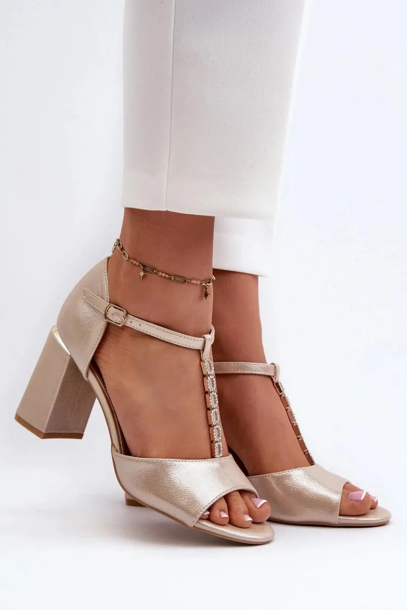 Sandały Na Obcasie>Buty damskie Vinceza Sandały Na Obcasie Z Cyrkoniami Złote Aniya