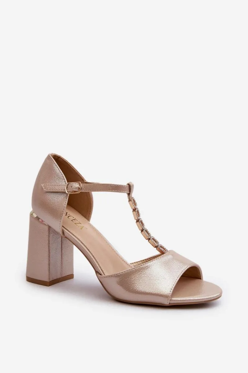 Sandały Na Obcasie>Buty damskie Vinceza Sandały Na Obcasie Z Cyrkoniami Złote Aniya