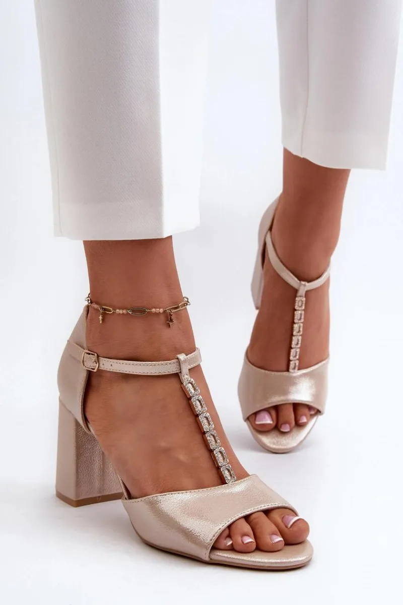 Sandały Na Obcasie>Buty damskie Vinceza Sandały Na Obcasie Z Cyrkoniami Złote Aniya