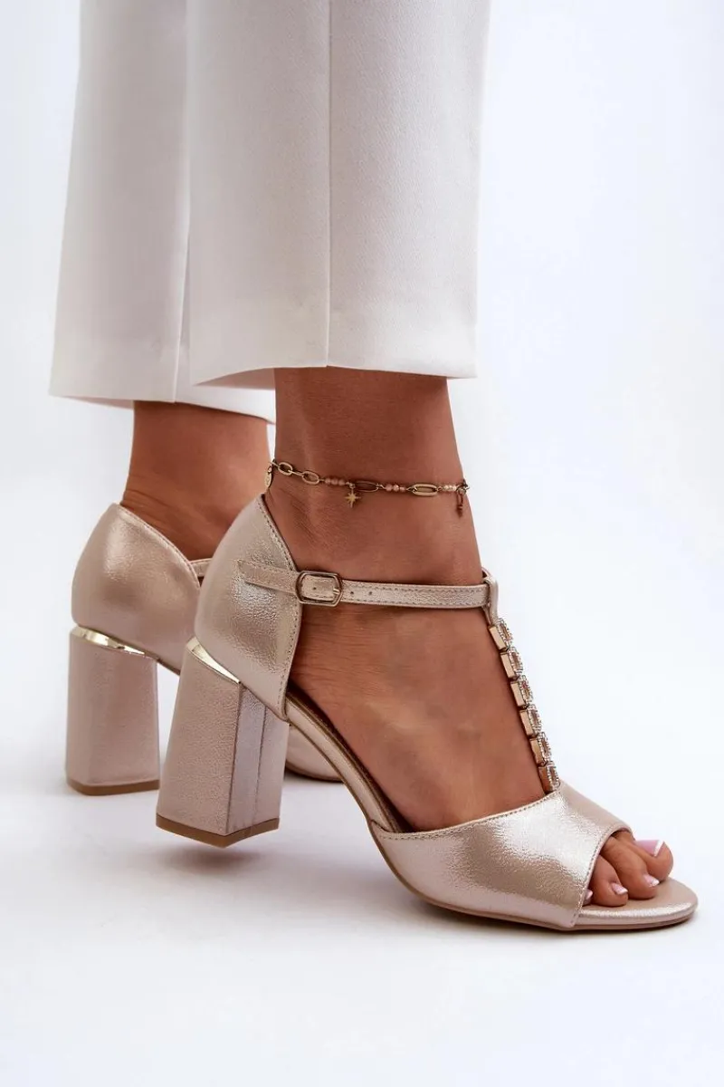 Sandały Na Obcasie>Buty damskie Vinceza Sandały Na Obcasie Z Cyrkoniami Złote Aniya