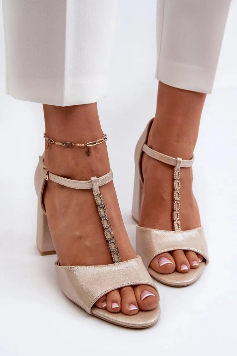 Sandały Na Obcasie>Buty damskie Vinceza Sandały Na Obcasie Z Cyrkoniami Złote Aniya