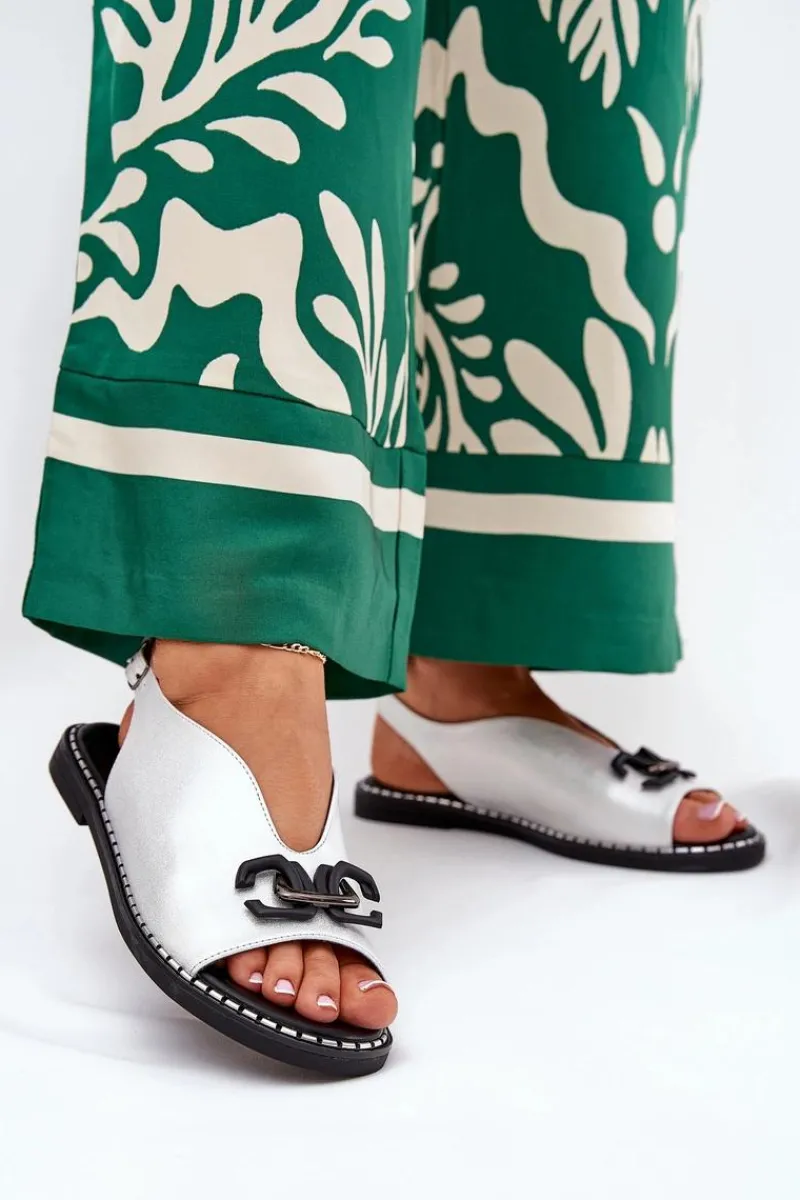 Discount Boto Sandały Na Płaskim Obcasie Z Ozdobą Eko Skóra Srebrne Tillireta Srebrny