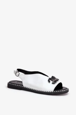 Discount Boto Sandały Na Płaskim Obcasie Z Ozdobą Eko Skóra Srebrne Tillireta Srebrny