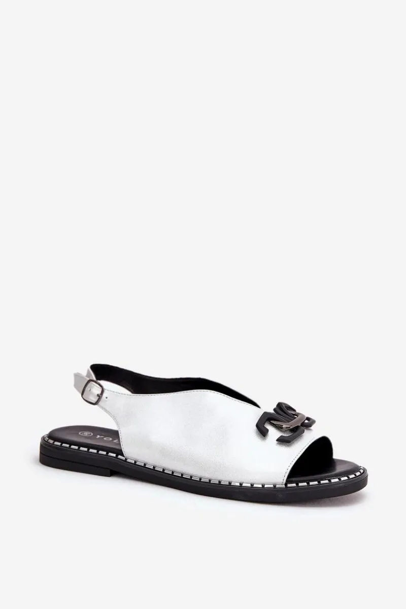 Discount Boto Sandały Na Płaskim Obcasie Z Ozdobą Eko Skóra Srebrne Tillireta Srebrny