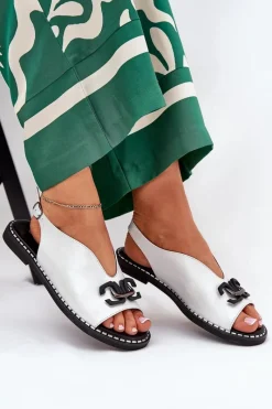 Discount Boto Sandały Na Płaskim Obcasie Z Ozdobą Eko Skóra Srebrne Tillireta Srebrny