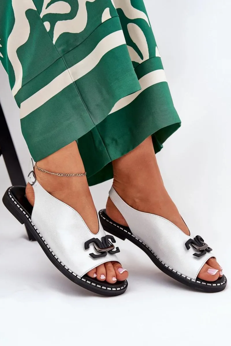 Discount Boto Sandały Na Płaskim Obcasie Z Ozdobą Eko Skóra Srebrne Tillireta Srebrny