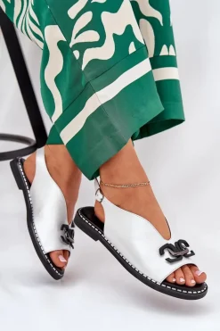 Discount Boto Sandały Na Płaskim Obcasie Z Ozdobą Eko Skóra Srebrne Tillireta Srebrny