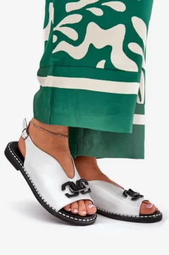 Discount Boto Sandały Na Płaskim Obcasie Z Ozdobą Eko Skóra Srebrne Tillireta Srebrny