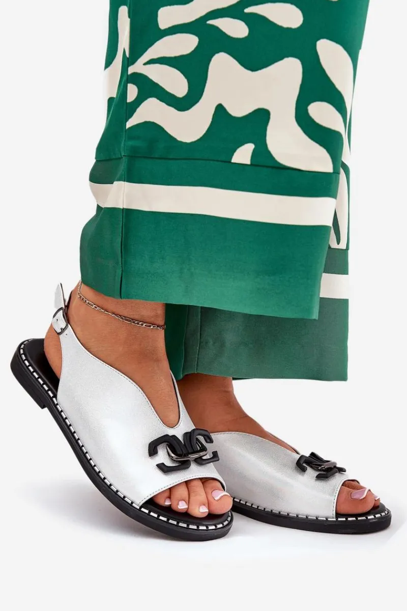 Discount Boto Sandały Na Płaskim Obcasie Z Ozdobą Eko Skóra Srebrne Tillireta Srebrny