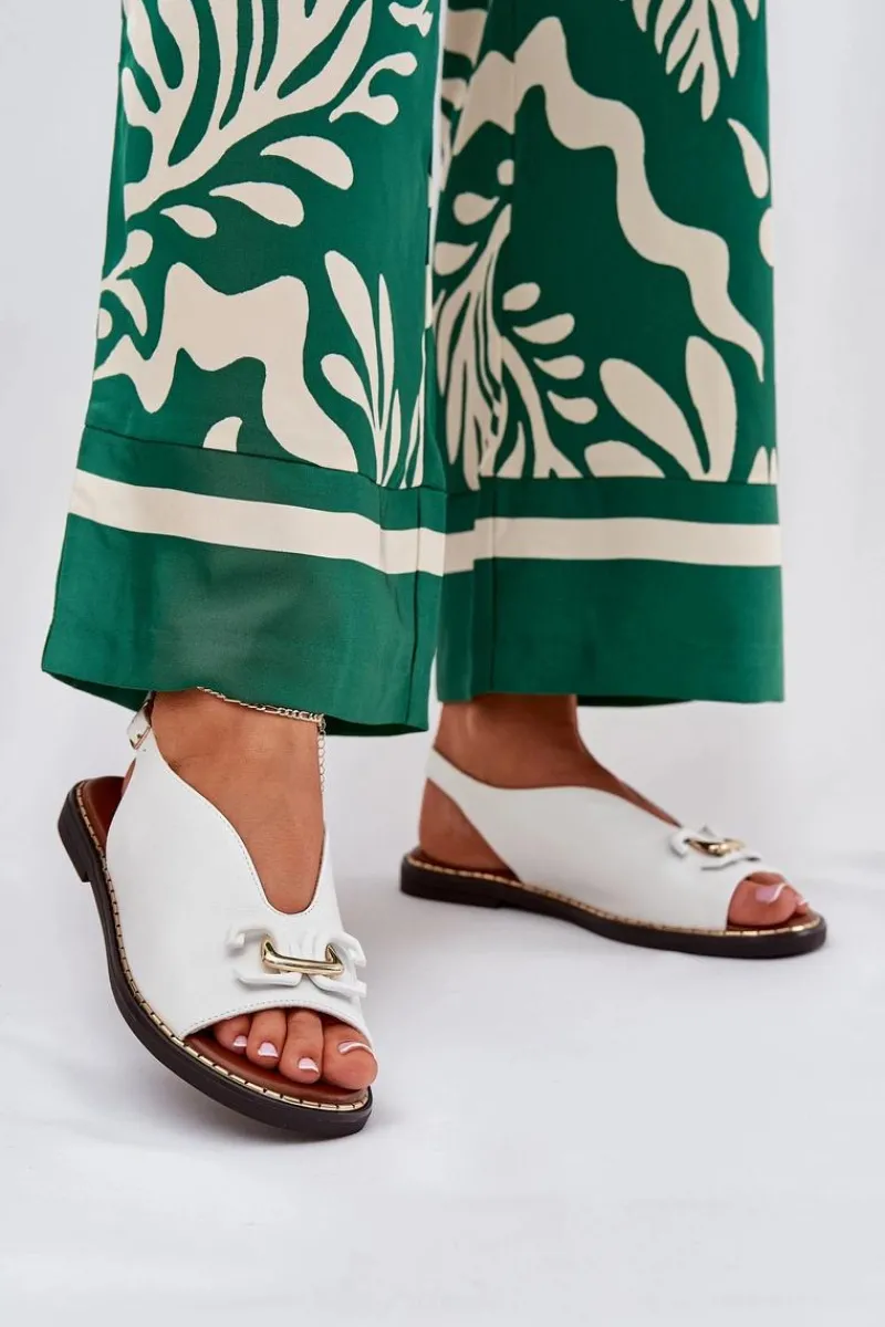 Sandały Płaskie>Boto Sandały Na Płaskim Obcasie Z Ozdobą Eko Skóra Białe Tillireta Biały