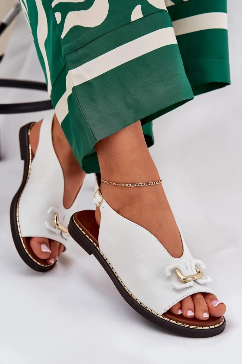 Sandały Płaskie>Boto Sandały Na Płaskim Obcasie Z Ozdobą Eko Skóra Białe Tillireta Biały