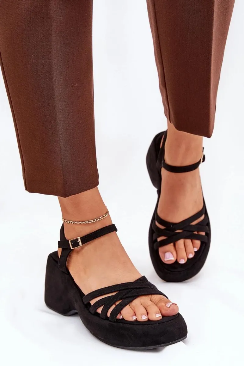 Outlet Boto Sandały Na Platformie I Koturnie Z Eko Zamszu Czarne Nendal Czarny