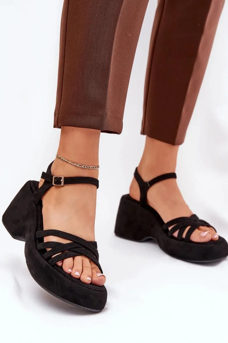 Outlet Boto Sandały Na Platformie I Koturnie Z Eko Zamszu Czarne Nendal Czarny