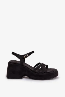 Outlet Boto Sandały Na Platformie I Koturnie Z Eko Zamszu Czarne Nendal Czarny