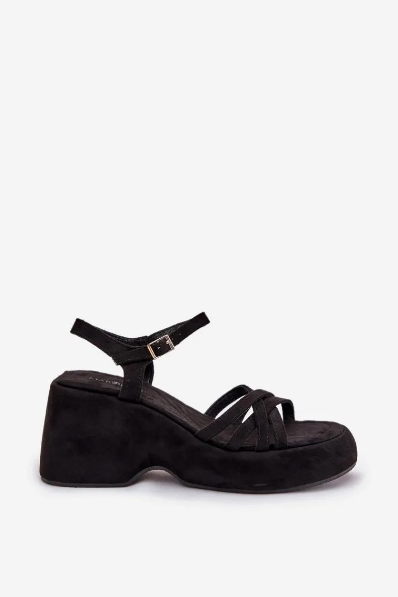 Outlet Boto Sandały Na Platformie I Koturnie Z Eko Zamszu Czarne Nendal Czarny